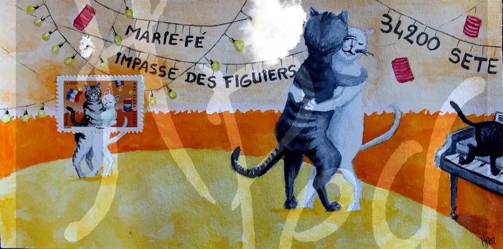 Art Postal Fête dansante de chats
